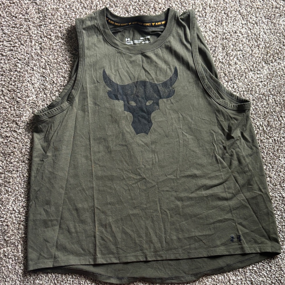 Under Armour Dark Green Tank with Black Bull Graphic